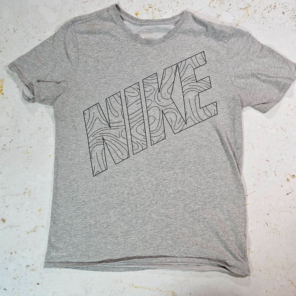 Nike Dri-FIT Gray Graphic Athletic T-Shirt Women's Large Short Sleeve Workout Te